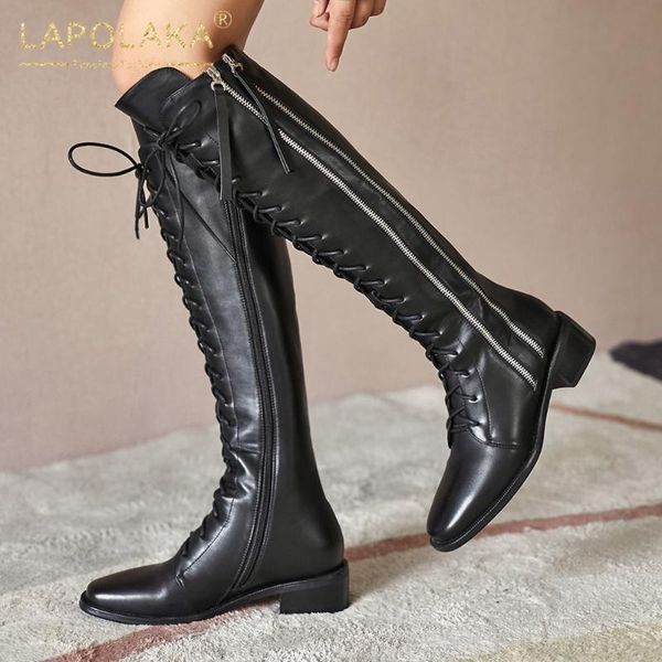 lapolaka 2020 genuine leather comfy spring autumn boots woman shoes zip up thick heels luxury knee high boots, Black
lapolaka 2020 genuine leather comfy spring autumn boots woman shoes zip up thick heels luxury knee high boots, Black