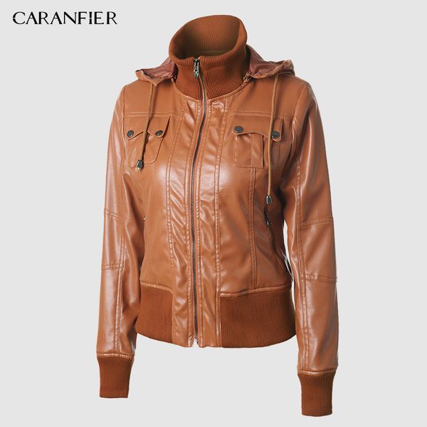 caranfier 2019 new winter leather jacket women hooded zippers short female faux leather jacket coat coats jacket c1024, Black;brown 
caranfier 2019 new winter leather jacket women hooded zippers short female faux leather jacket coat coats jacket c1024, Black;brown