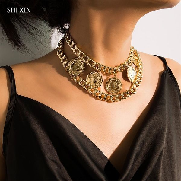shixin hip hop chunky necklace for women punk layered chain choker necklaces vintage coin pendant necklaces fashion jewelry y200730, Silver
shixin hip hop chunky necklace for women punk layered chain choker necklaces vintage coin pendant necklaces fashion jewelry y200730, Silver
