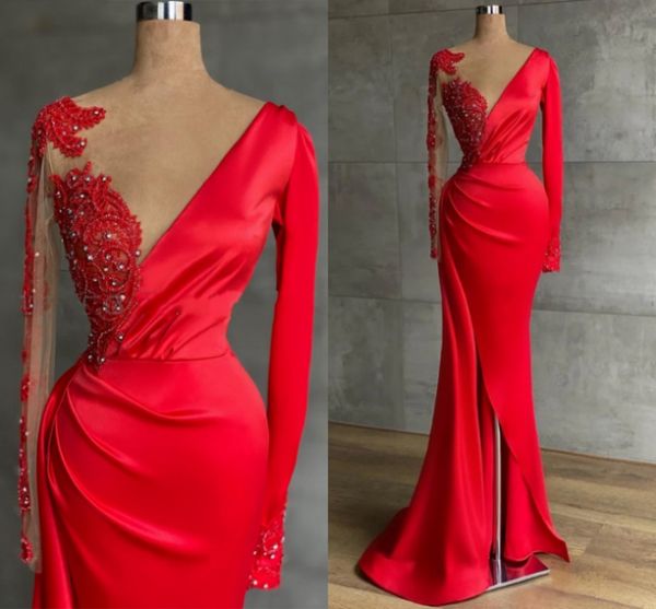 red satin mermaid evening dress party gowns illusion long sleeves beading stones v neck elegant formal prom dresses robe soiree 2022, Black;red
red satin mermaid evening dress party gowns illusion long sleeves beading stones v neck elegant formal prom dresses robe soiree 2022, Black;red
