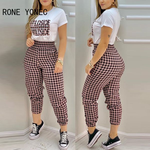 women houndstooth letter print short sleeve & pants set women summer vacation suit 220308, White
women houndstooth letter print short sleeve & pants set women summer vacation suit 220308, White
