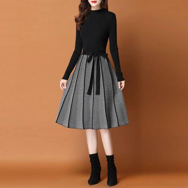 casual dresses elegant knitted sweater pleated dress female fall winter women long sleeve vestido office lady party, Black;gray
casual dresses elegant knitted sweater pleated dress female fall winter women long sleeve vestido office lady party, Black;gray