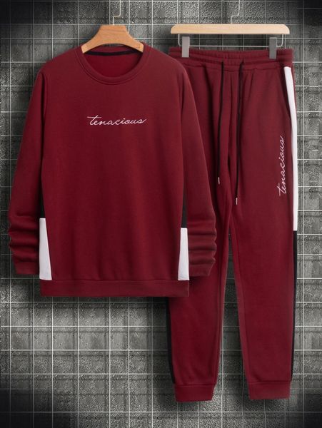 men letter embroidery contrast side seam pullover & drawstring waist sweatpants 29mr#, Gray
men letter embroidery contrast side seam pullover & drawstring waist sweatpants 29mr#, Gray