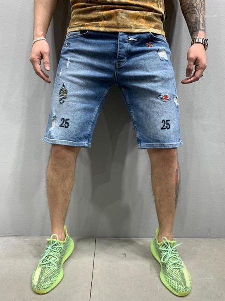 men's jeans - sky blue sticker patched mens denim shorts1 
men's jeans - sky blue sticker patched mens denim shorts1