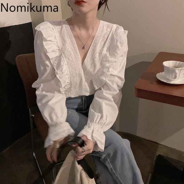 women's blouses & shirts nomikuma elegant v-neck women blouse korean flare long sleeve pullover shirt 2021 autumn ruffle patchwork blus, White
women's blouses & shirts nomikuma elegant v-neck women blouse korean flare long sleeve pullover shirt 2021 autumn ruffle patchwork blus, White
