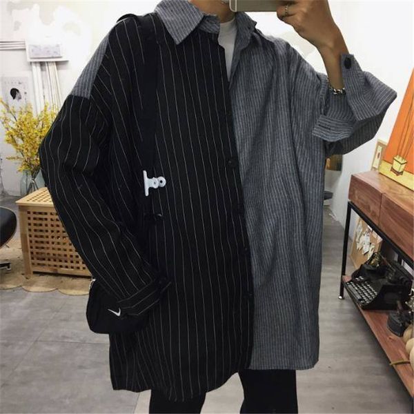 long sleeve patchwork shirts mens cool harajuku striped male casual streetwear fashion korean shirt kg-393, White;black
long sleeve patchwork shirts mens cool harajuku striped male casual streetwear fashion korean shirt kg-393, White;black