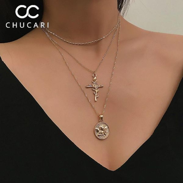 pendant necklaces chucari trendy multiple layers rose cross necklace metal gold coin choker punk collar women jewelry, Silver
pendant necklaces chucari trendy multiple layers rose cross necklace metal gold coin choker punk collar women jewelry, Silver