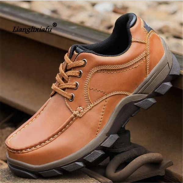 llxf plus:38-46 47 2020 genuine cowhide pedal mountain men's autumn/winter round toe outdoor climbing shoes ing, Black