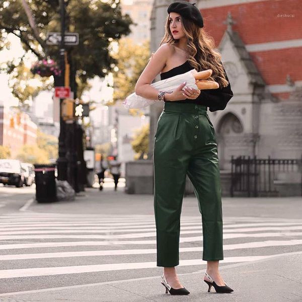 new 2020 autumn winter green faux leather women's pants elastic high waist button female pu harem pants streetwear chic trousers1, Black;white
new 2020 autumn winter green faux leather women's pants elastic high waist button female pu harem pants streetwear chic trousers1, Black;white