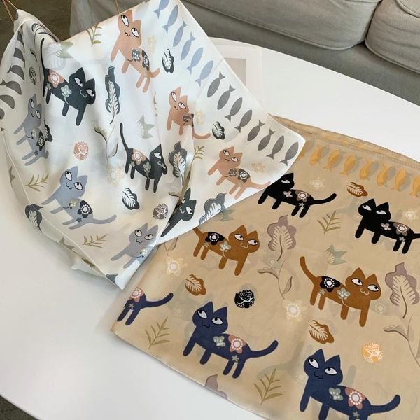 70*70 printing cat small square scarf small silk like scarf women's thin fashion, Blue;gray
70*70 printing cat small square scarf small silk like scarf women's thin fashion, Blue;gray