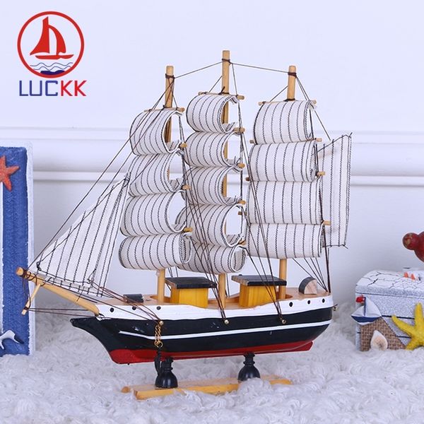 Luckk 24cm Diy Wooden Ships Black And Red Button Home Decoration Accessories Wood For Crafts Toys Sailing Model Kids Gift