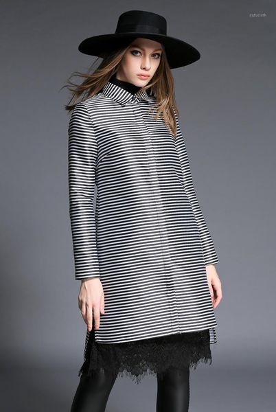 new spring and autumn women coat, suit collar striped long jacket outerwear1, Black;brown
new spring and autumn women coat, suit collar striped long jacket outerwear1, Black;brown