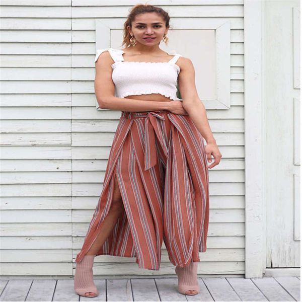 nine beach women's summer point 2019 high waist lace up striped wide leg pants, Black;gray
nine beach women's summer point 2019 high waist lace up striped wide leg pants, Black;gray