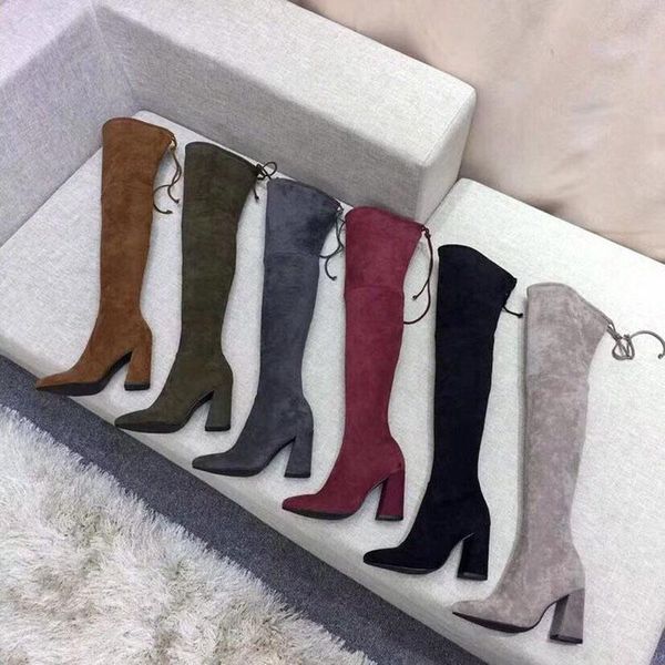 boots high thick heel plush thin autumn and winter knee leg elastic shoes, Black
boots high thick heel plush thin autumn and winter knee leg elastic shoes, Black
