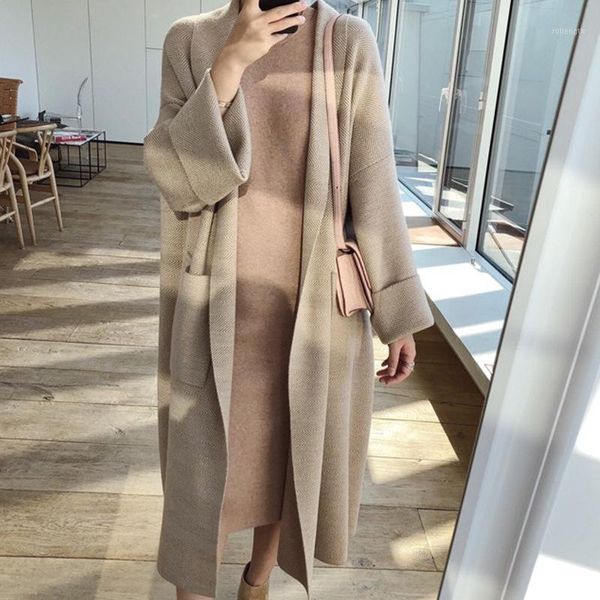 autumn and winter new female korean fashion mid-length sweater coat loose lazy knitted cardigan over-the-knee coat1, Tan;black
autumn and winter new female korean fashion mid-length sweater coat loose lazy knitted cardigan over-the-knee coat1, Tan;black