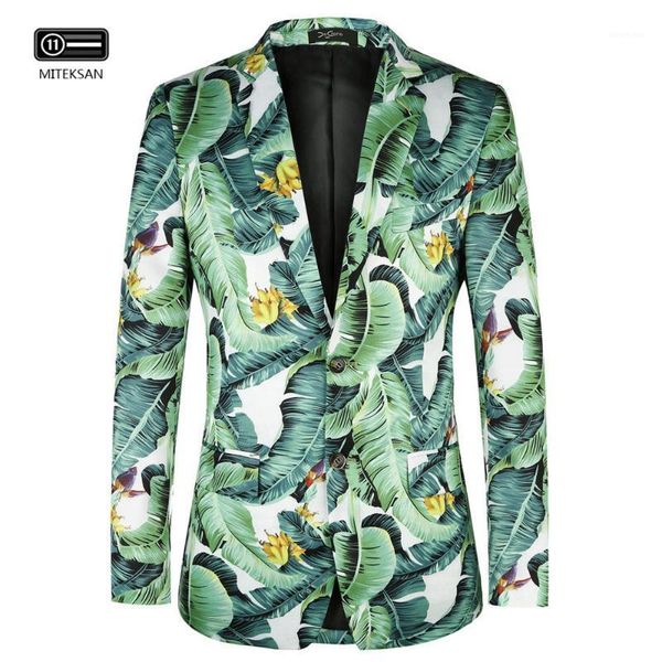 2020 hawaii style casual men blazers leaf print summer beach party event wedding jacket terno hombre two button suit blazer1, White;black