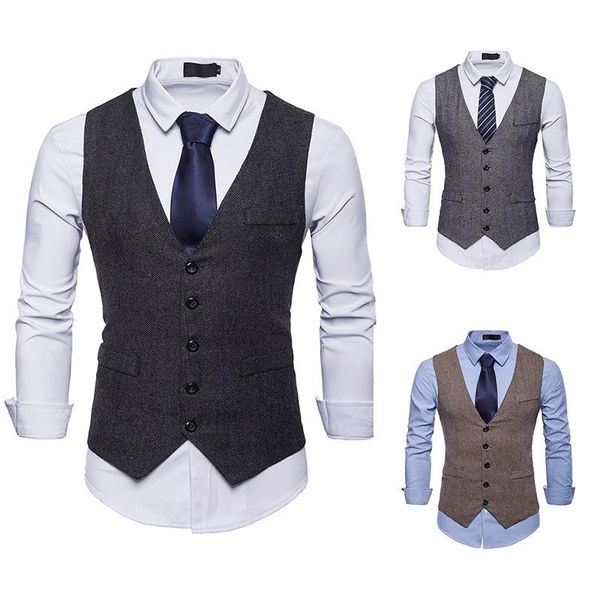 men's vests suit formal v neck wool herringbone tweed casual waistcoat business vest groom man for wedding gray/black/brown, Black;white
men's vests suit formal v neck wool herringbone tweed casual waistcoat business vest groom man for wedding gray/black/brown, Black;white