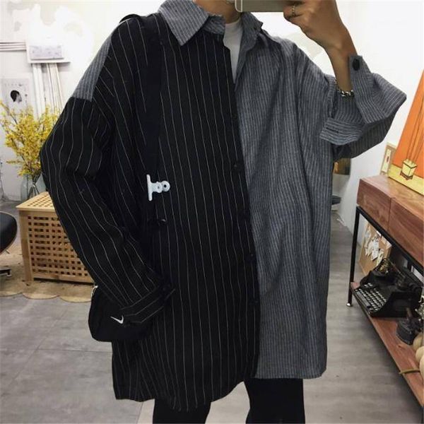men's casual shirts long sleeve patchwork mens cool harajuku striped male streetwear fashion 2021 korean shirt male1, White;black
men's casual shirts long sleeve patchwork mens cool harajuku striped male streetwear fashion 2021 korean shirt male1, White;black