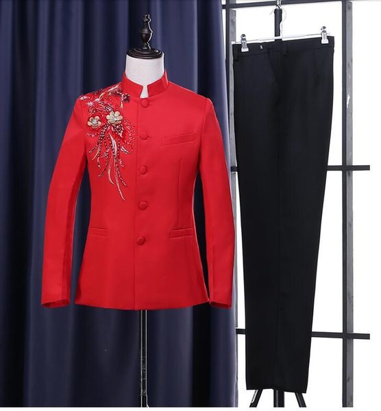men's suits & blazers singer stage clothing for men groom suit set with pants chinese tunic mens wedding costume formal dress stand col, White;black
men's suits & blazers singer stage clothing for men groom suit set with pants chinese tunic mens wedding costume formal dress stand col, White;black