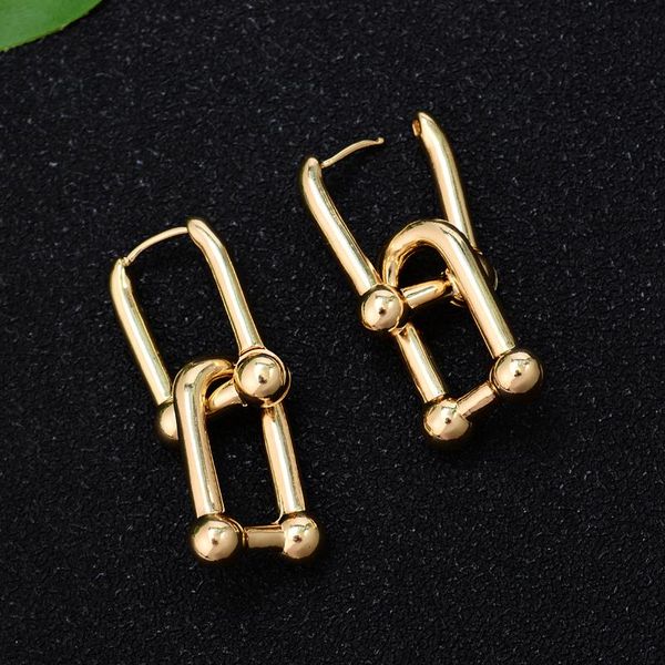 new trendy exaggerated thick chain hoop geometric dangle earrings chunky statement earrings for women stylish jewelry, Golden;silver