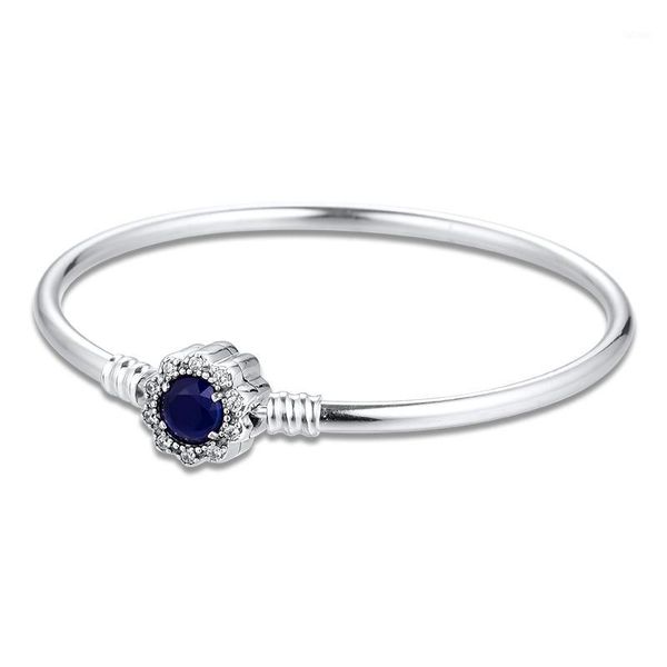 bracelet for women pulseras mujer blue daisy bangles bracelets 925 sterling silver jewelry femme pulseira plata de ley armband1, Golden;silver
