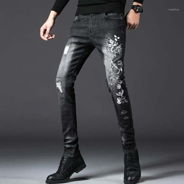 2020 mens slim fit denim jeans dragon embroidery skinny straight elastic jeans trouser washed slim biker denim pants1, Blue
2020 mens slim fit denim jeans dragon embroidery skinny straight elastic jeans trouser washed slim biker denim pants1, Blue