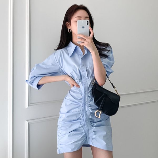 2021 New Sexy Ruched Mini Korean Women's Chic Retro Lapel Plied Waist Thin Dress Half Sleeve Short Shirt Ladies'dress 34G6, Black;gray
2021 New Sexy Ruched Mini Korean Women's Chic Retro Lapel Plied Waist Thin Dress Half Sleeve Short Shirt Ladies'dress 34G6, Black;gray