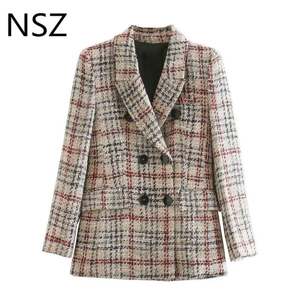 nsz women houndstooth tweed blazer double breasted plaid coat fall winter checked jacket fashion outerwear y201026, White;black
nsz women houndstooth tweed blazer double breasted plaid coat fall winter checked jacket fashion outerwear y201026, White;black