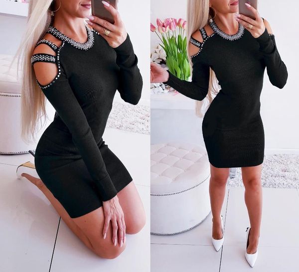 casual dresses ladies solid bodycon mini vestidos winter dress women off shoulder drill hollowing out party, Black;gray
casual dresses ladies solid bodycon mini vestidos winter dress women off shoulder drill hollowing out party, Black;gray