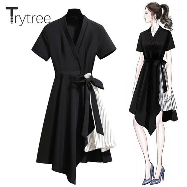 trytree summer dress casual v-neck black shirt patchwork asymmetrical stripe hem women dresses belt office lady a-line dress1, Black;gray
trytree summer dress casual v-neck black shirt patchwork asymmetrical stripe hem women dresses belt office lady a-line dress1, Black;gray