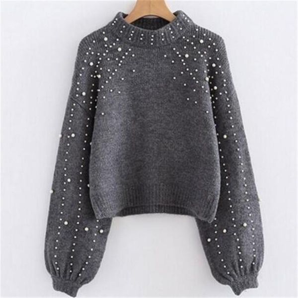 new pull femme solid color pearl sweater women pullover fashion o neck lantern sleeve women short knitted sweaters woman jumper1, White;black
new pull femme solid color pearl sweater women pullover fashion o neck lantern sleeve women short knitted sweaters woman jumper1, White;black