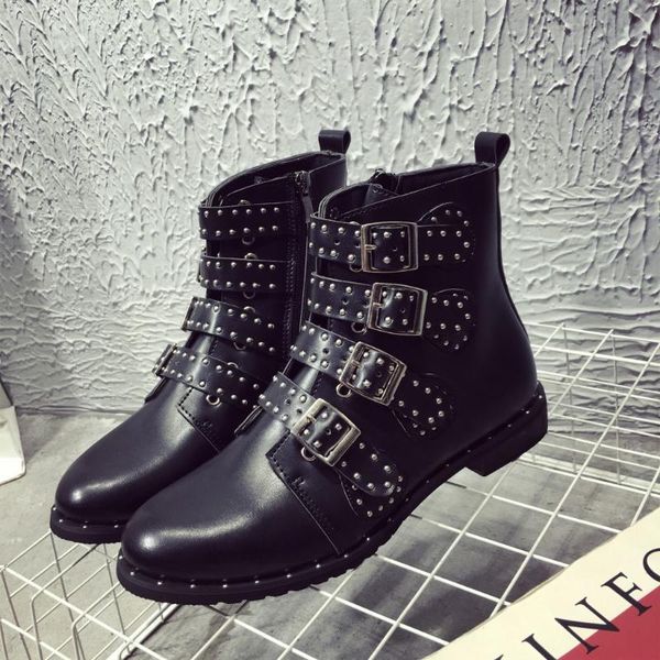 wis style european and american trendy pointed fashion metal rivet belt buckle motorcycle plus size women's boots, Black
wis style european and american trendy pointed fashion metal rivet belt buckle motorcycle plus size women's boots, Black