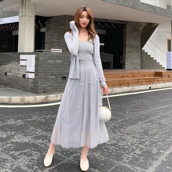women's tracksuits autumn suit korean style elegant lady knitted cardigan suspender mesh skirt three-piece set dress fashion, Gray
women's tracksuits autumn suit korean style elegant lady knitted cardigan suspender mesh skirt three-piece set dress fashion, Gray