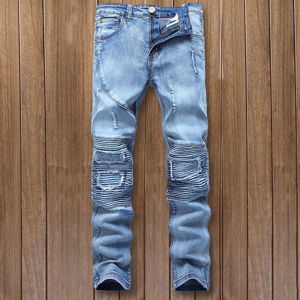 men's jeans 2021 trendy light blue pleated ripped youth motorcycle elastic straight slim casual
men's jeans 2021 trendy light blue pleated ripped youth motorcycle elastic straight slim casual