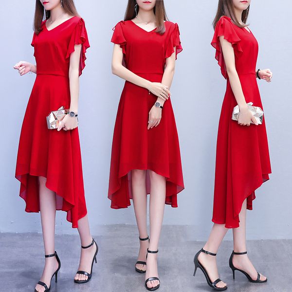 summer Short Lotus Sleeve V-neck Knee-length A-line Chiffon Red Black Simple Irregular Plus Size Party Cocktail Dresses 6932
summer Short Lotus Sleeve V-neck Knee-length A-line Chiffon Red Black Simple Irregular Plus Size Party Cocktail Dresses 6932