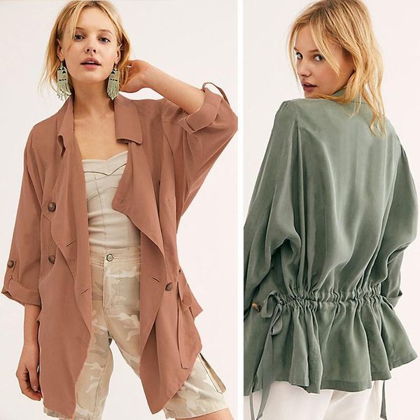 spring new women's casual trench coat oversize autumn vintage washed outwear loose clothing elegant lady office work jacket1, Tan;black
spring new women's casual trench coat oversize autumn vintage washed outwear loose clothing elegant lady office work jacket1, Tan;black