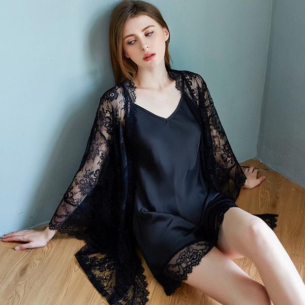 women's sleepwear mousse robe bathrobe woman sloth underwear deep v lace nightgown two-piece ladies home wear pajamas set nightdress, Black;red
women's sleepwear mousse robe bathrobe woman sloth underwear deep v lace nightgown two-piece ladies home wear pajamas set nightdress, Black;red