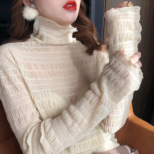 2021 autumn and winter design sense half-collar micro transparent lace bottoming blouse shirt women's heart pleated retro top, White
2021 autumn and winter design sense half-collar micro transparent lace bottoming blouse shirt women's heart pleated retro top, White