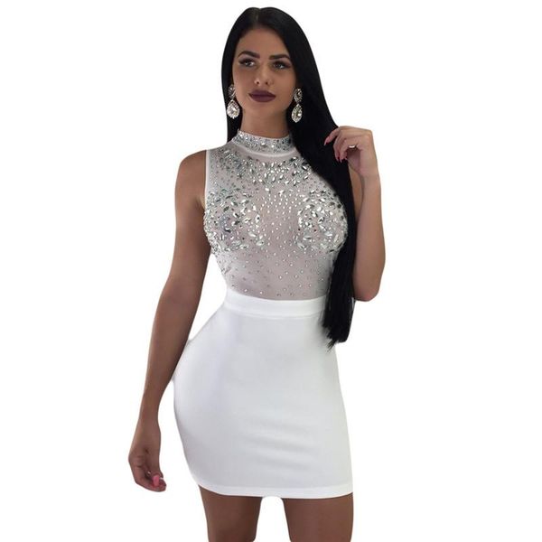 new rhinestones diamonds sparkly dresses women turtleneck sleeveless mesh sheer elegant nightclub party bodycon mini dress, Black;gray
new rhinestones diamonds sparkly dresses women turtleneck sleeveless mesh sheer elegant nightclub party bodycon mini dress, Black;gray