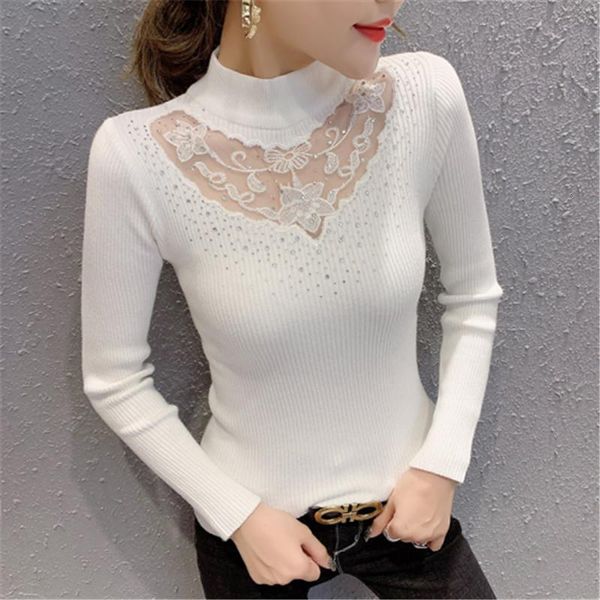 spring sweater spandex women diamonds lace mesh transparent half turtleneck pullover long sleeve knit jumper jersey de mujer t9d801y, White;black
spring sweater spandex women diamonds lace mesh transparent half turtleneck pullover long sleeve knit jumper jersey de mujer t9d801y, White;black