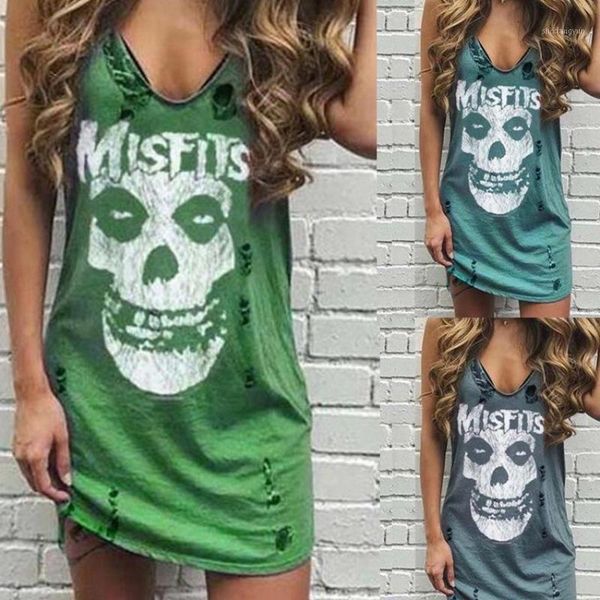2020 summer skull print casual women dress punk sleeveless hole high stree female mujer femme vestidos plus size 5xl1, Black;gray 
2020 summer skull print casual women dress punk sleeveless hole high stree female mujer femme vestidos plus size 5xl1, Black;gray