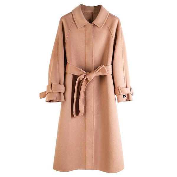 women's wool & blends temperament hand-stitched double-sided with belt solid color straight doll collar single-breasted jacket for wome, Black
women's wool & blends temperament hand-stitched double-sided with belt solid color straight doll collar single-breasted jacket for wome, Black