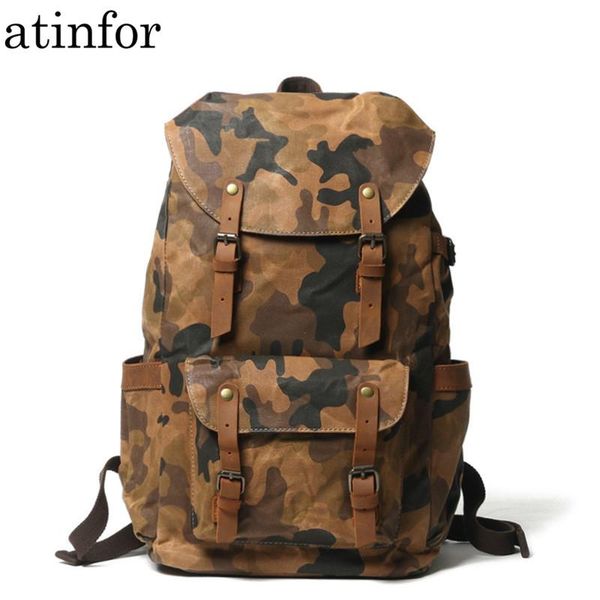 atinfor brand waterproof retro canvas with leather men travel camouflage backpack lapbag
atinfor brand waterproof retro canvas with leather men travel camouflage backpack lapbag