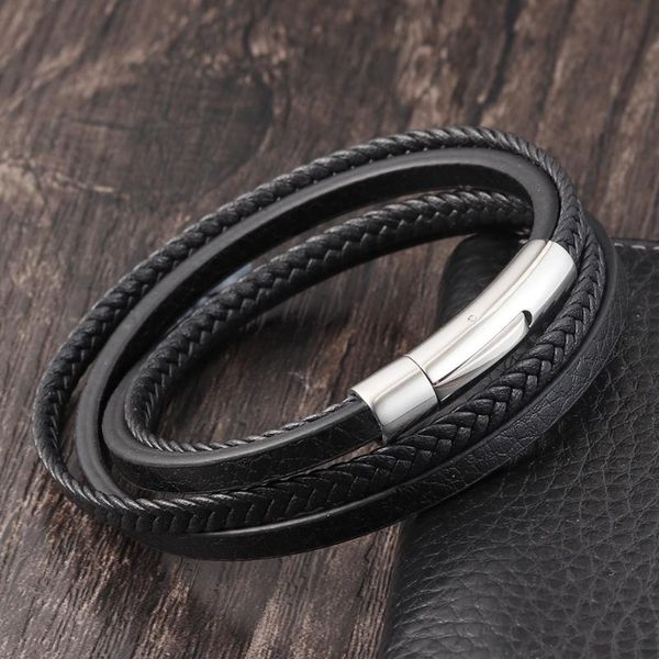 link, chain lamemdee-pulseras de cuero genuino acero inoxidable para hombre y mujer, pulseras cuerda trenzada multicapa, joyerÃa, Black
link, chain lamemdee-pulseras de cuero genuino acero inoxidable para hombre y mujer, pulseras cuerda trenzada multicapa, joyerÃa, Black