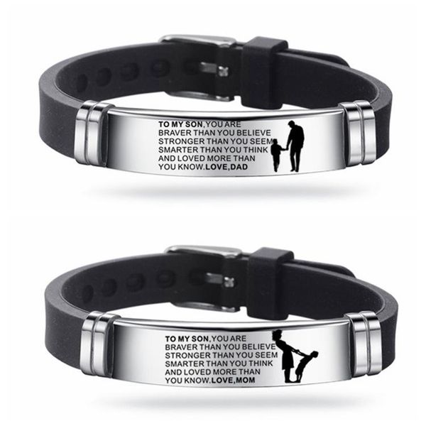 charm bracelets silicone men bracelet adjustable length bangles wristband courage from dad mom to my son you are brave than believe, Golden;silver
charm bracelets silicone men bracelet adjustable length bangles wristband courage from dad mom to my son you are brave than believe, Golden;silver