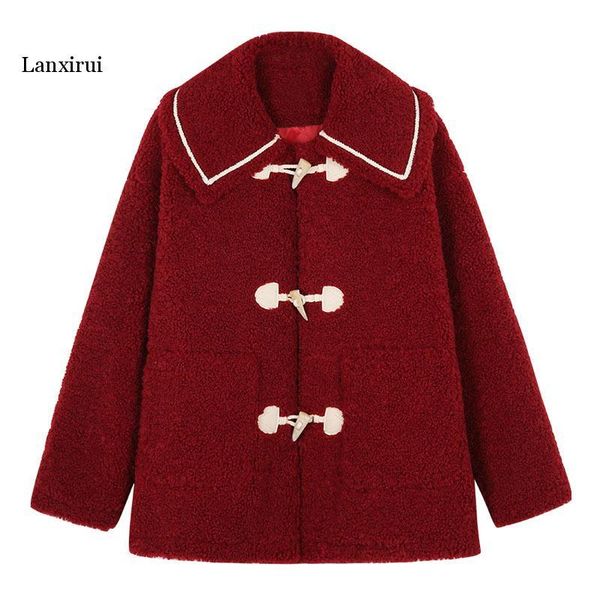 women's wool & blends autumn and winter style korean-style students versatile wine toggle navy collar lambs coat blouses fashion, Black
women's wool & blends autumn and winter style korean-style students versatile wine toggle navy collar lambs coat blouses fashion, Black