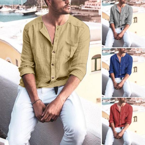 men solid color button down long sleeve cotton linen loose shirt blouse new fashion casual shirt men clothes, White;black
men solid color button down long sleeve cotton linen loose shirt blouse new fashion casual shirt men clothes, White;black