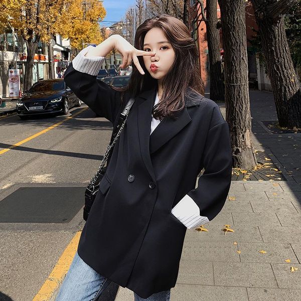 women's suits & blazers vintage korean ladies blazer solid black casual loose suit jacket stylish giubbotto donna simple office women, White;black
women's suits & blazers vintage korean ladies blazer solid black casual loose suit jacket stylish giubbotto donna simple office women, White;black