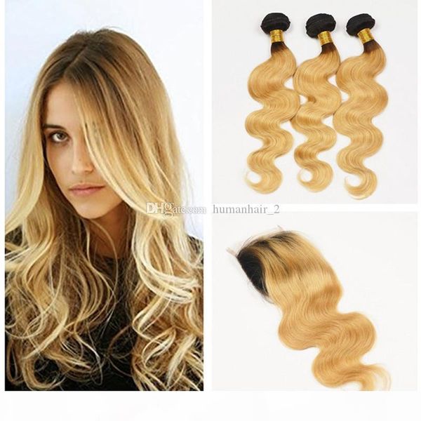 ombre hair extensions #1b 27 honey blonde ombre dark root human hair 3pcs with lace closure two tone body wave hair weave bundles, Black;brown 
ombre hair extensions #1b 27 honey blonde ombre dark root human hair 3pcs with lace closure two tone body wave hair weave bundles, Black;brown