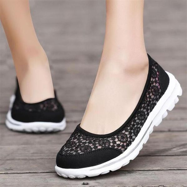 women flats shoes 2020 comfortable flat air mesh spring summer shoes female zapatos de mujer slip on for women, Black